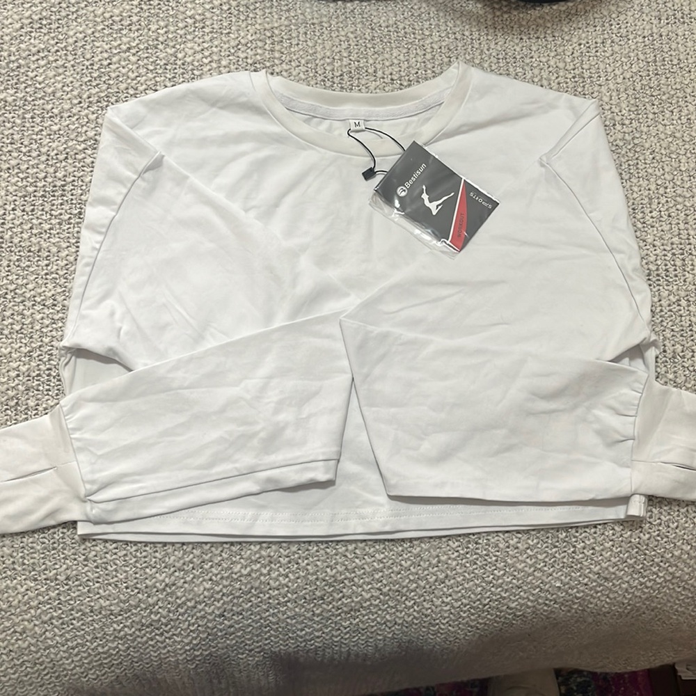 White crop long sleeve volleyball top